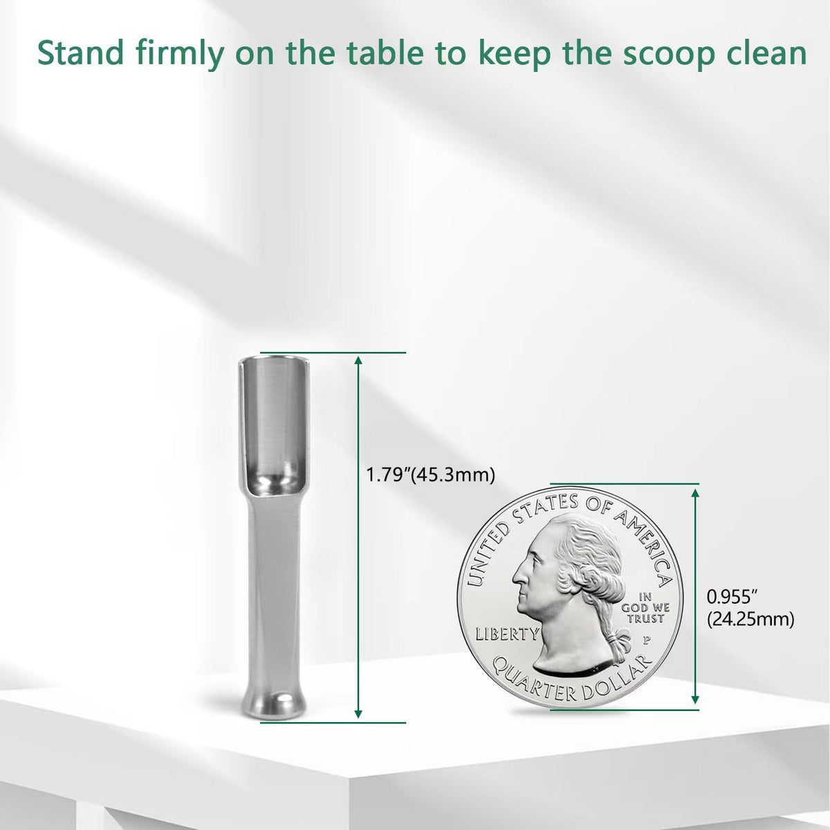 Mini SS304 stainless steel scoop with tamp tool,0.1 gram capacity 1.79 inch spoon for multi-purpose use sugar salt powder spices dishwashers safe for kitchen laboratory