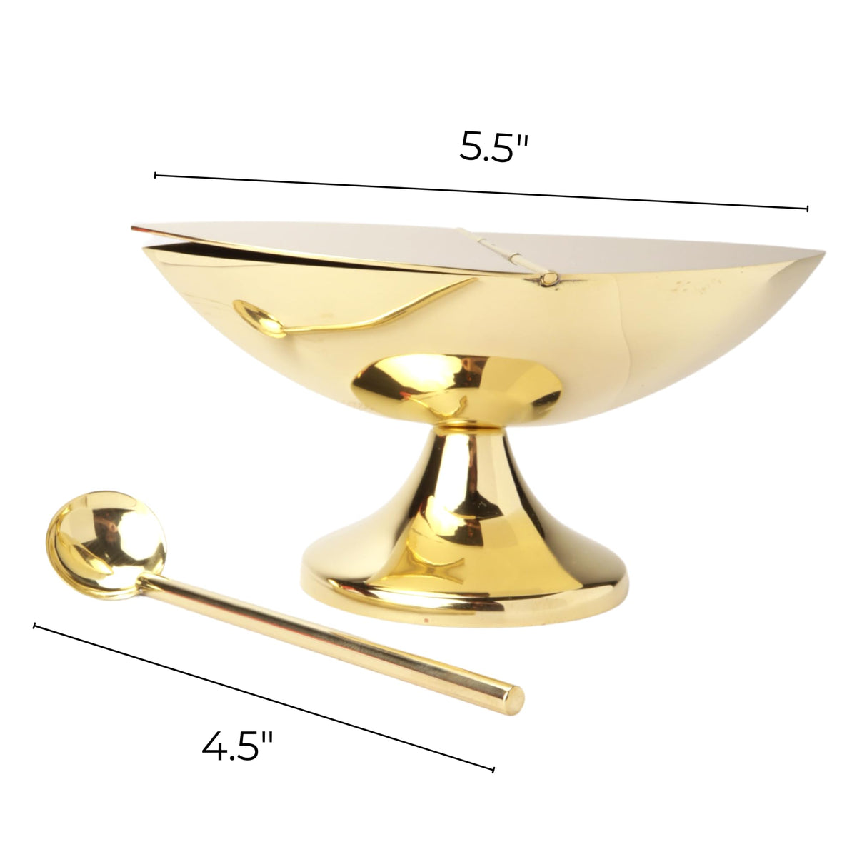 Needzo Brass Incense Boat with Spoon for Censor, Catholic Church Supplies, 5.5 x 4.5 Inches