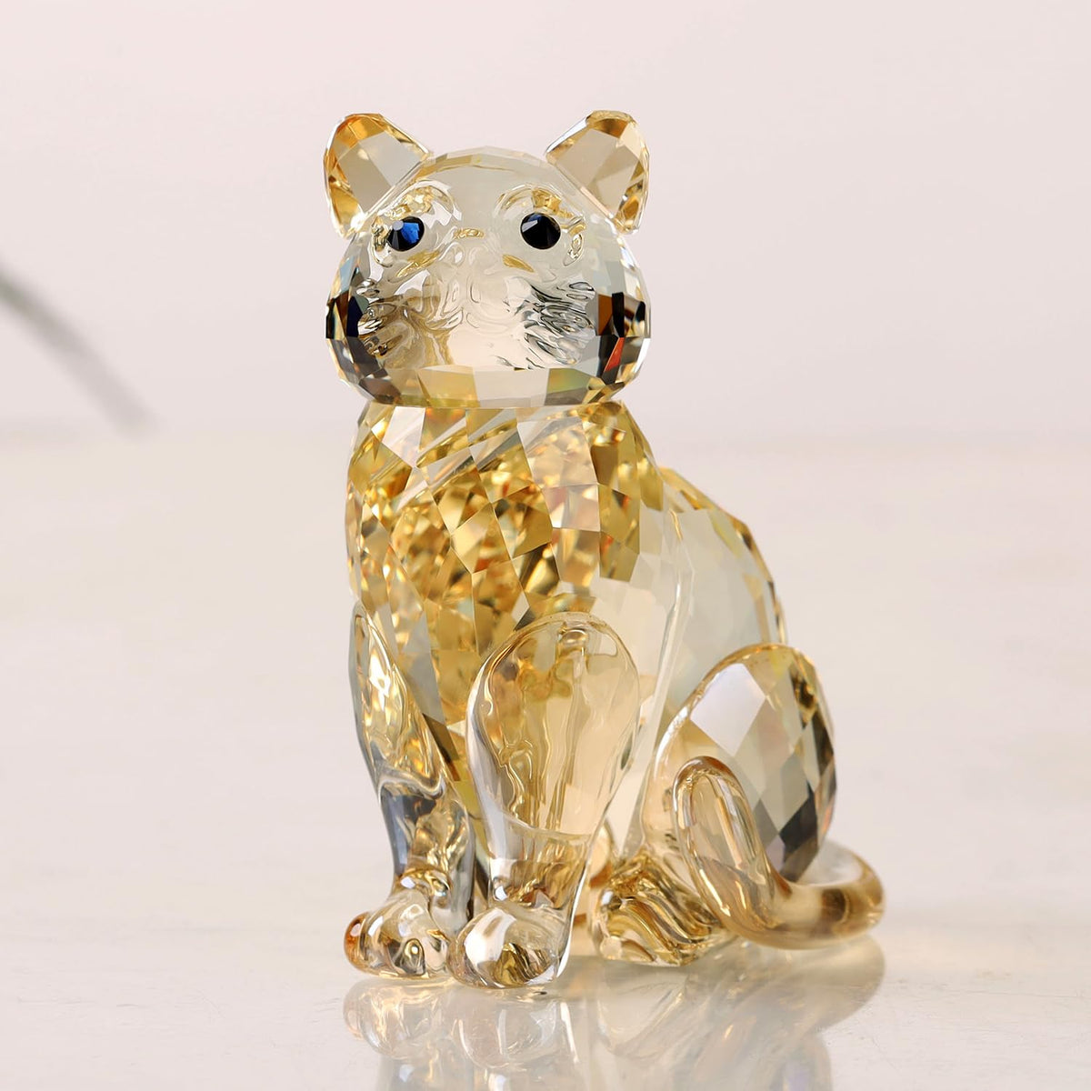 DOJOZ Crystal Cat Realistic Animal Kitten Art Figurine Collection Table top Ornament Statue Home Decor (Gold)