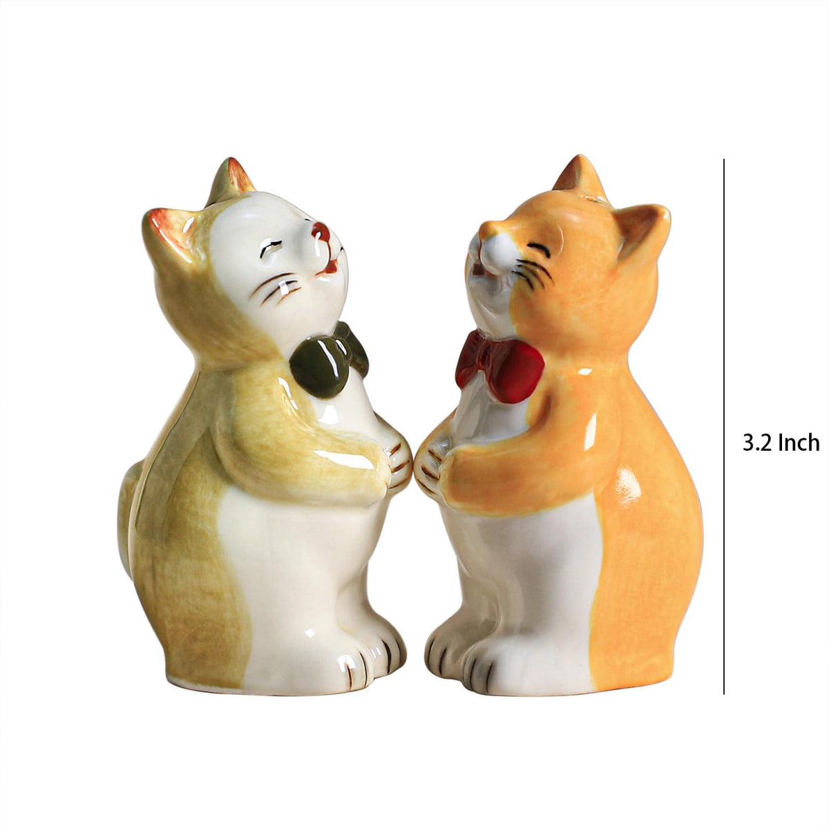 Bicuzat Ceramic Retro Cat Lovers Shape Salt & Pepper Shakers Set, Hand-Painted Cats Salt and Pepper Shakers, 2 PCS Set-Orange