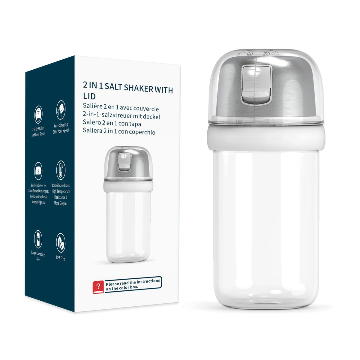 KITCHENDAO Precision Pour Glass Soy Sauce Dispenser with 3 Modes and 2 in 1 Glass Salt Shaker with Side Pour Spout