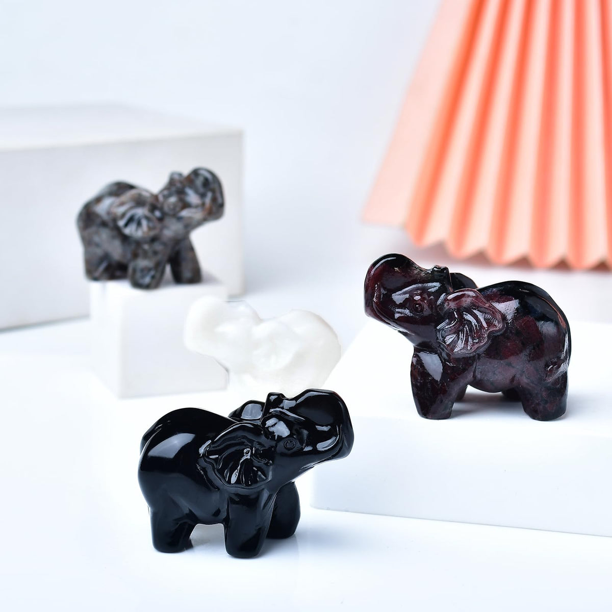 WUYOUSHI Flame Stone Crystal Elephant Statue 2" Healing Crystal Handmade Figurine Lucky Guardian Pocket Statues Reiki Meditation Office Home Decoration Gift