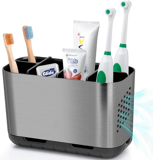 Boperzi Toothbrush and Toothpaste Holder Brushed Nickel Drainage
