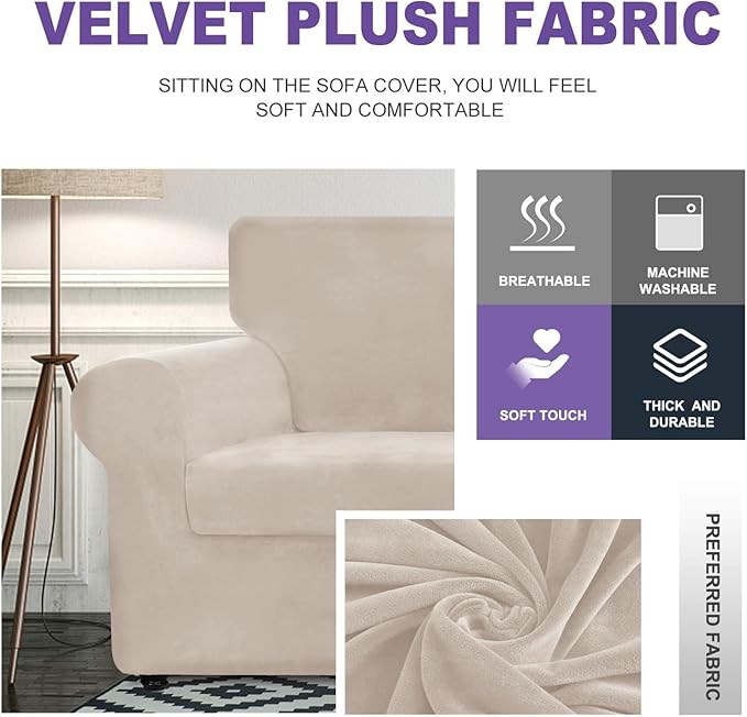 ZNSAYOTX Oversized Velvet Couch Cover 4 Piece Stretch Sofa Covers