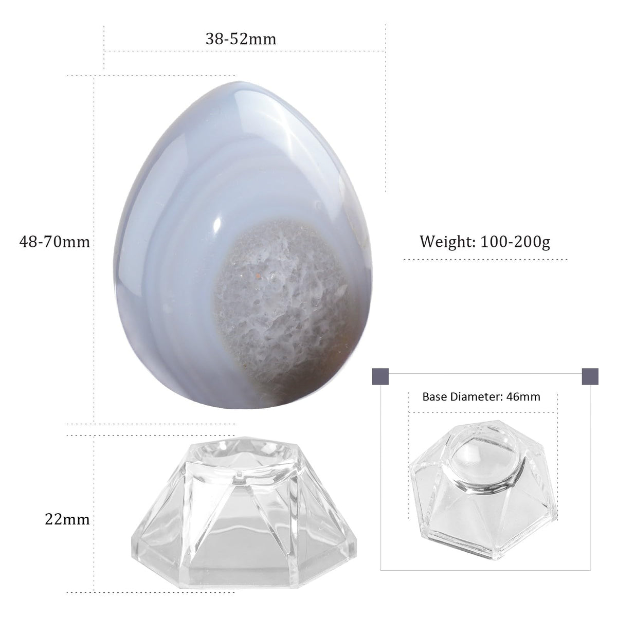 Amogeeli Natural Orca Agate Crystal Sphere with Acrylic Stand, Healing Crystal Ball for Feng Shui, Meditation, Reiki, Easter Decor and Home Decor, 2.76-3.62"