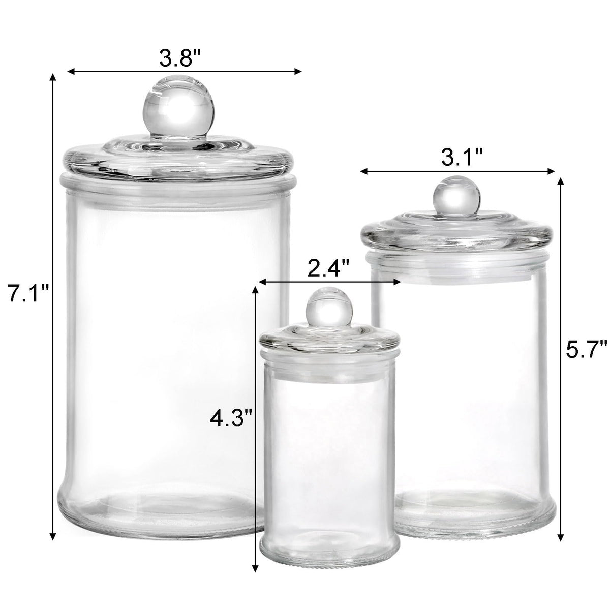 Suwimut Set of 3 Glass Apothecary Jars with Lids, Bathroom Canisters Storage Container Jars, Decorative Small Glass Apothecary Jar for Cotton Swabs, Cotton Balls, Makeup Sponges, Bath Salts