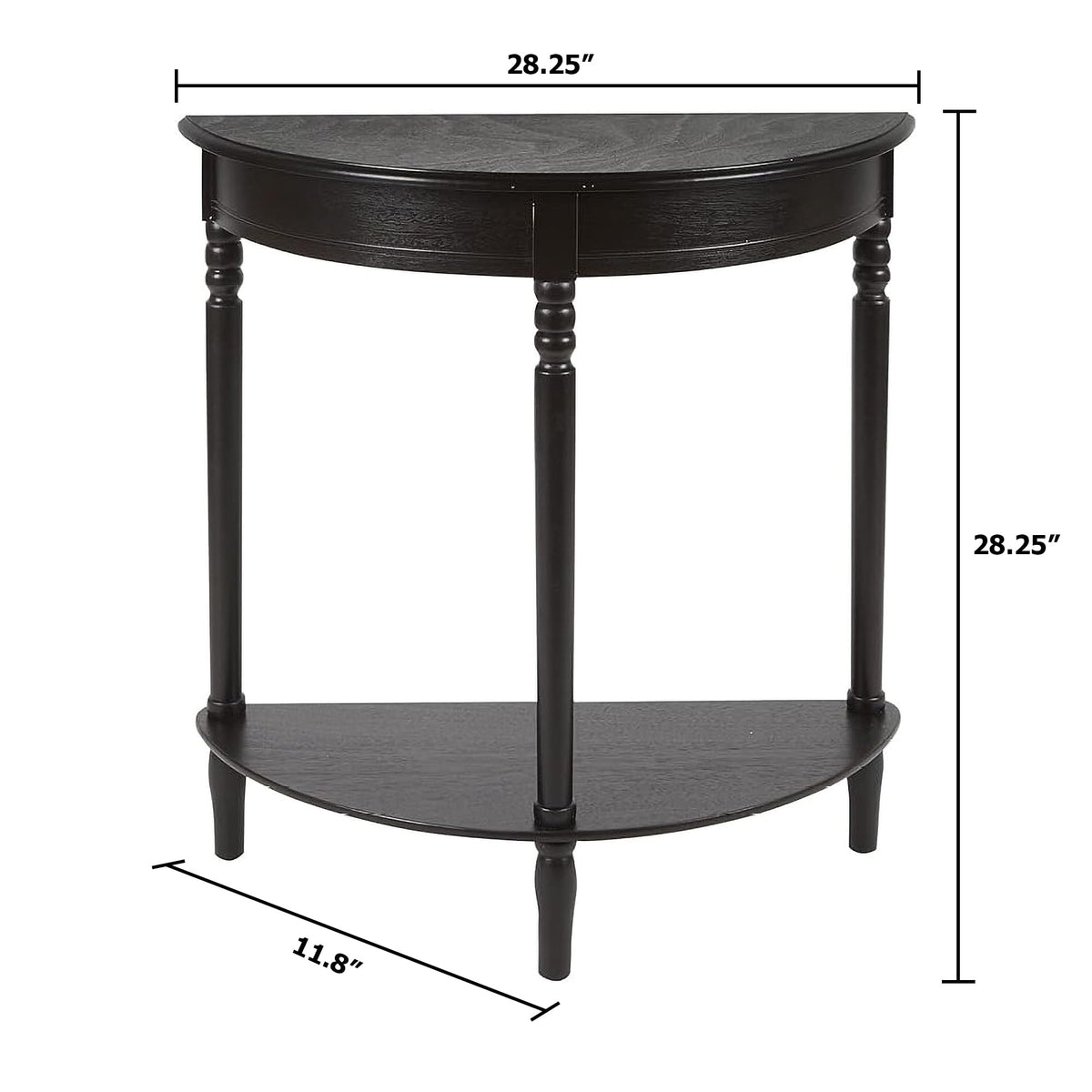 Decor Therapy Half Moon Entry Table, With Shelves & Easy Assembly, Farmhouse Entryway Table, Black, Wood - (28.5" x 11.8" x 28.5")