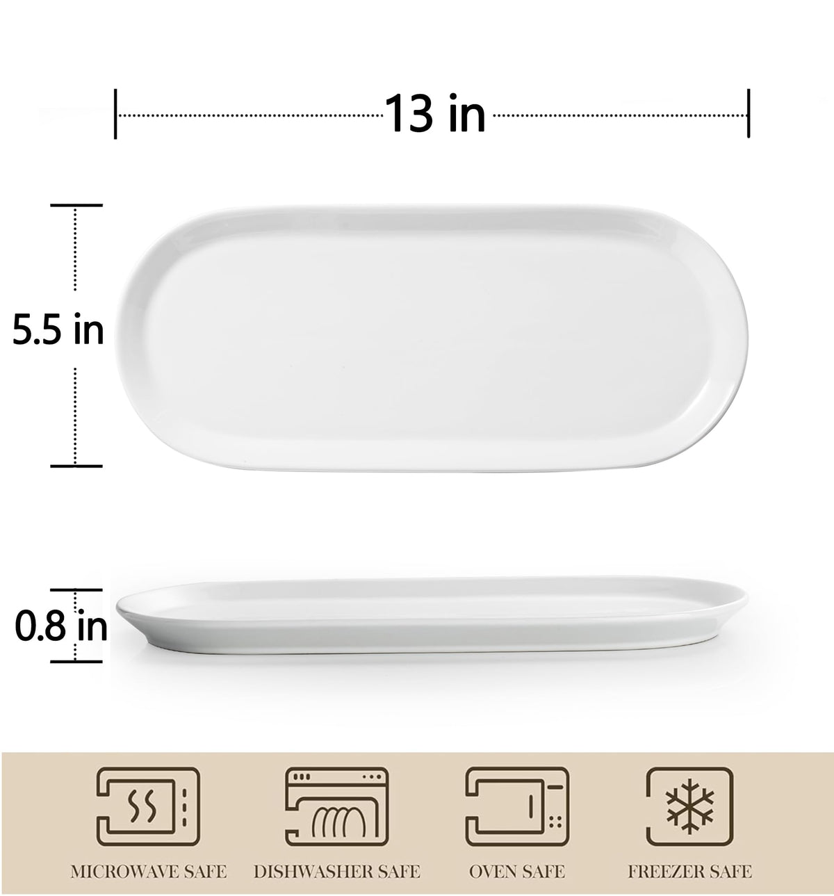 Gacoree Ceramic Oval Serving Platters Set of 4, 13 Inch White Porcelain Serving Trays for Appetizers, Sushi, Charcuterie, Desserts & Side Dishes, Microwave Dishwasher Oven Safe