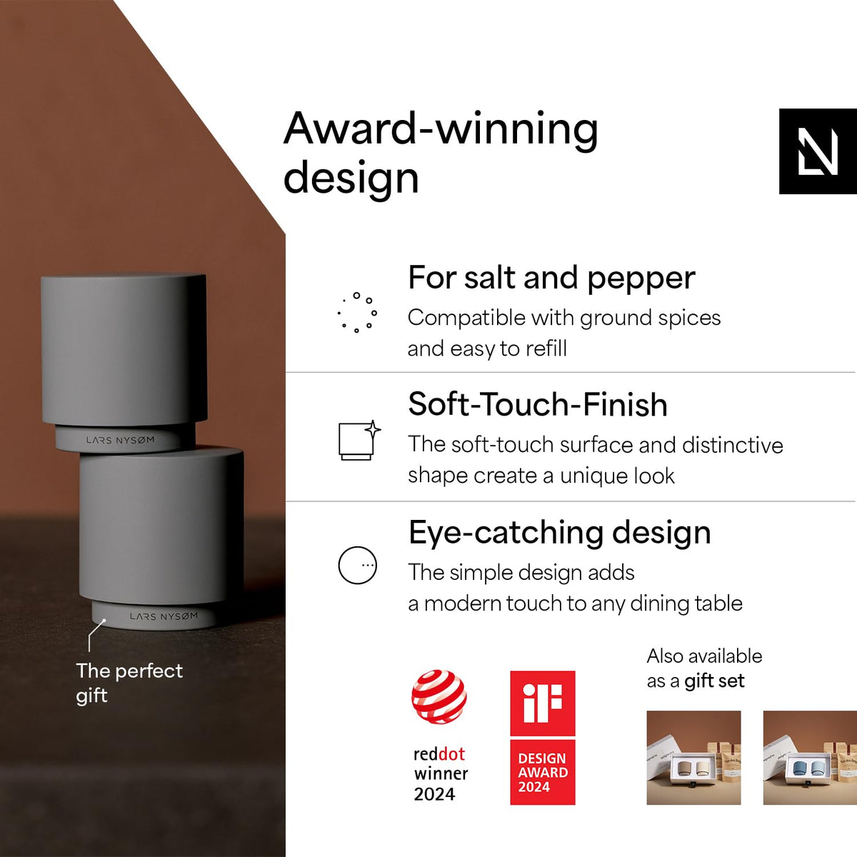 LARS NYSØM Mini Salt and Pepper Shakers Set | Stainless Steel Salt and Pepper Shakers with Modern Minimalist Design, Easy Refill, Small Size (Stainless Steel)