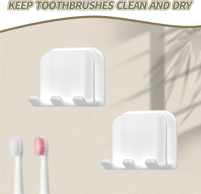 2-Piece Set of White self-Adhesive Wall-Mounted Waterproof Toothbrush Holders