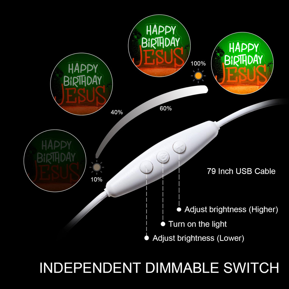 Looklight Happy Birthday Jesus Neon Sign Christmas Neon Signs for Wall Decor Red Green LED Light USB Light Up Signs for Inspirational Christian Decor for Homes Offices Churches Christmas Gifts