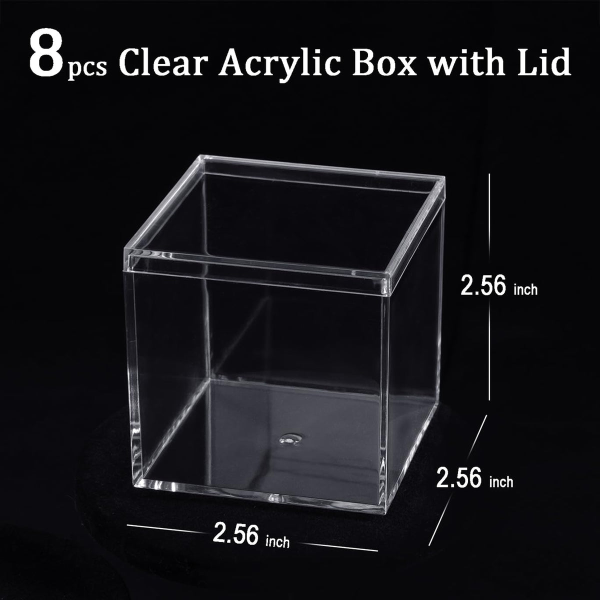 ADVcer 8 pcs Clear Acrylic Box with Lid, 2.56 inch Square Cube Small Acrylic Storage Boxes Display Case, Transparent Plastic Decorative Box Set for Jewelry Gift Toy Model Candy Mini Cake Containers