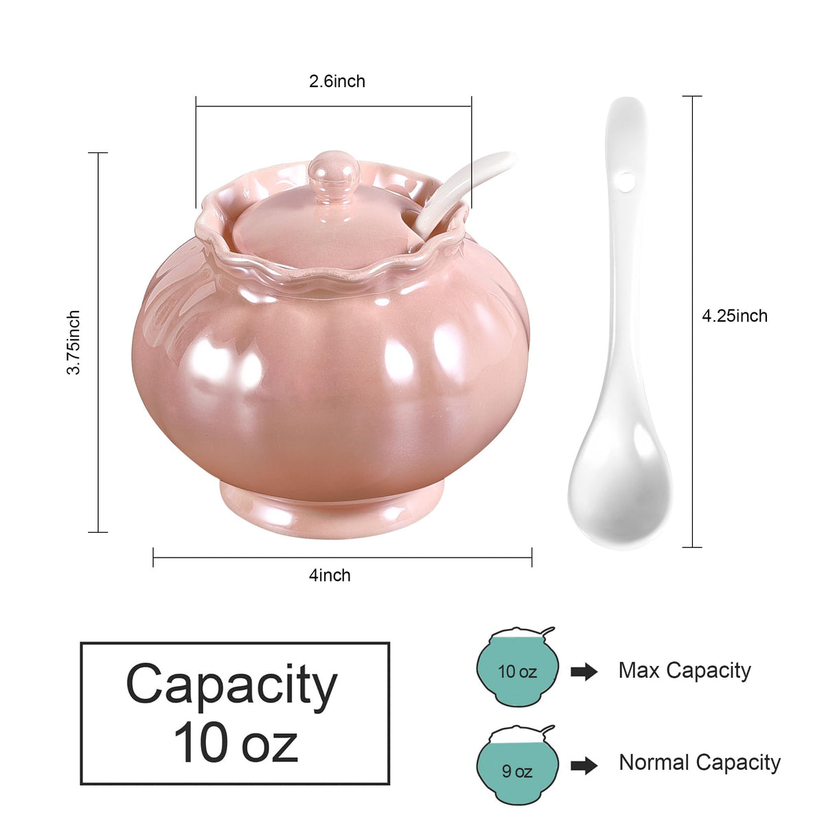 Ursword Iridescent Sugar Bowl, Porcelain Salt Cellar with Lid and Spoon, 9oz Sugar Jar for Coffee Bar, Salt Box Sugar Containers for Seasoning, Spice, Sauce, Elegant Decor for Kitchen Countertop