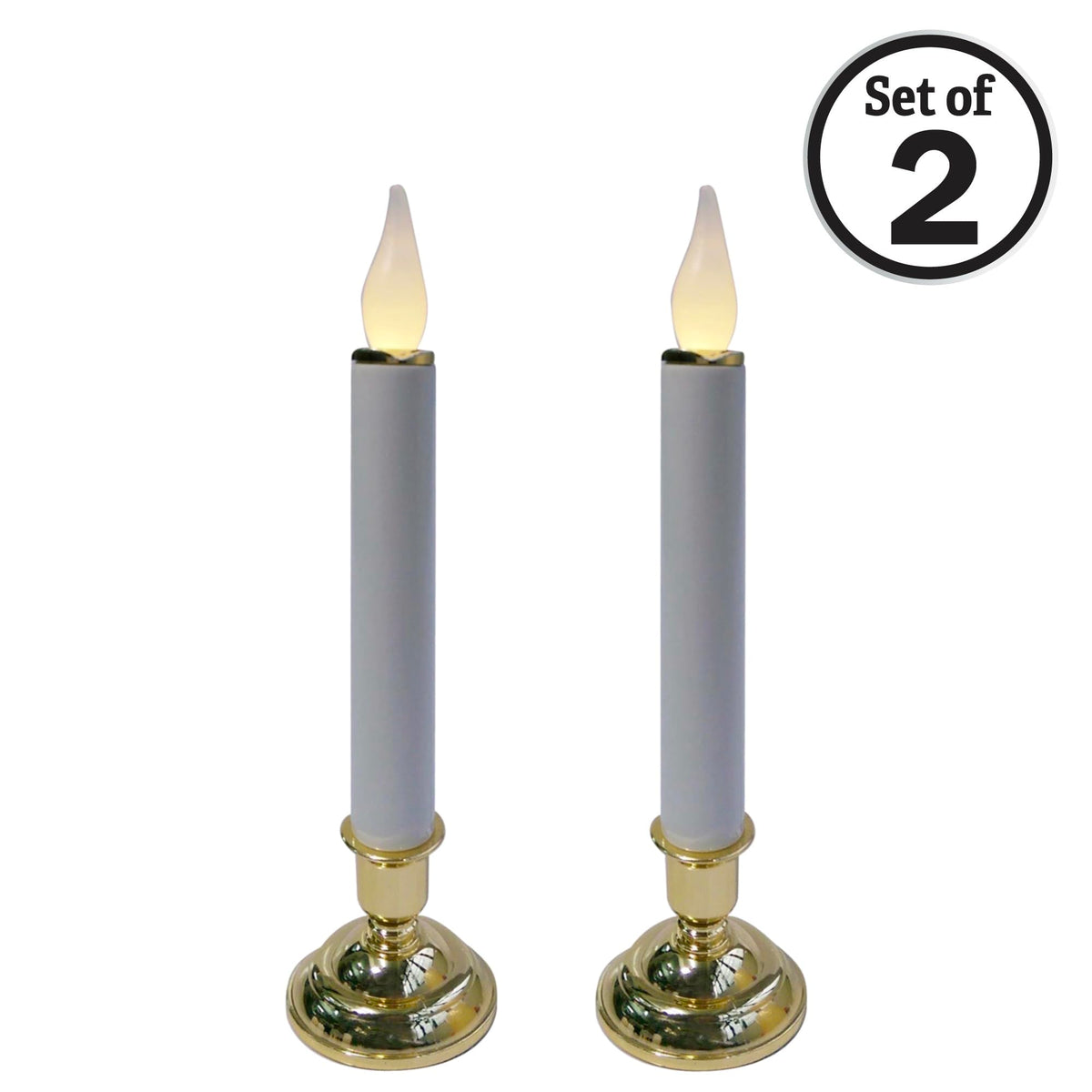Brite Star Battery Operated 10-Inch LED Candles - Steady Burn Flameless Chatham Candles With Gold Base, Timer & Suction Cup - Perfect for Indoor Window, Outdoor Patio Home Decor- 2 Pack