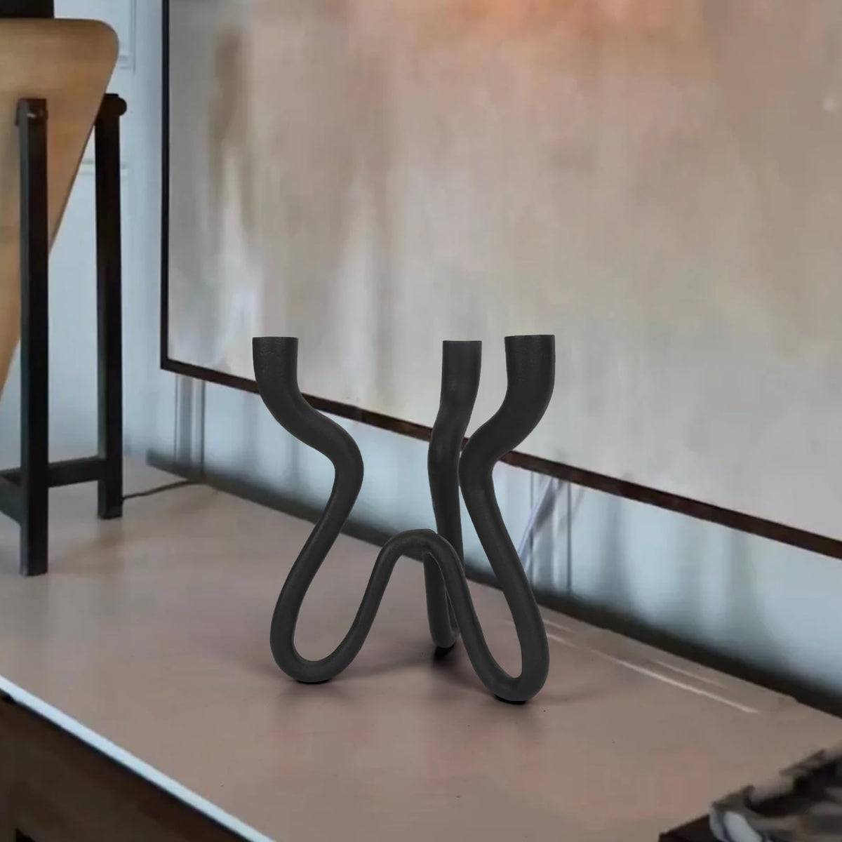 Triple Candle Holder Candelabra - Cast Iron Metal Taper Candlestick Stand with Matte Black Finish - Elegant Wedding Centerpiece for Home, Dining, Event Decor