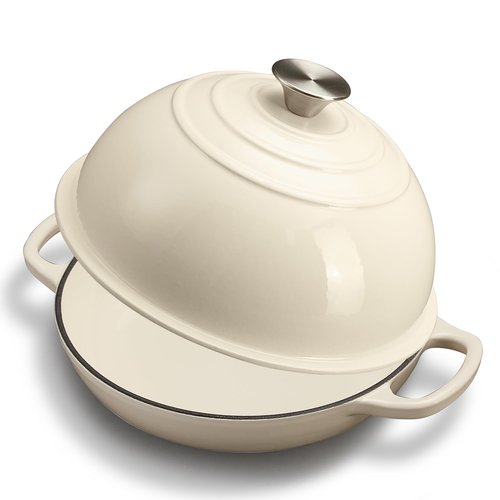 Cast Iron Bread Oven for Sourdough, 6Qt Bread Baking Pan with Lid, Enameled Sourdough Dutch Oven for Bread Baking, Oven Safe up to 482℉, White