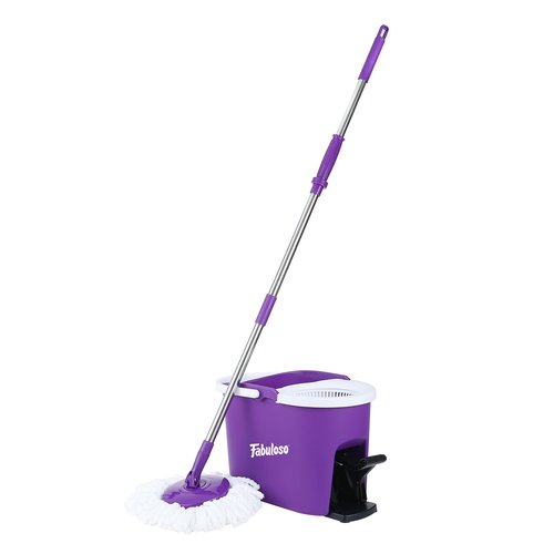 Fabuloso Spin Mop and Bucket, Hands-Free Wringing Spin Bucket - Machine Washable and Replaceable Microfiber Mop Head, Adjustable Pole Length - Clean Your Floors with Ease