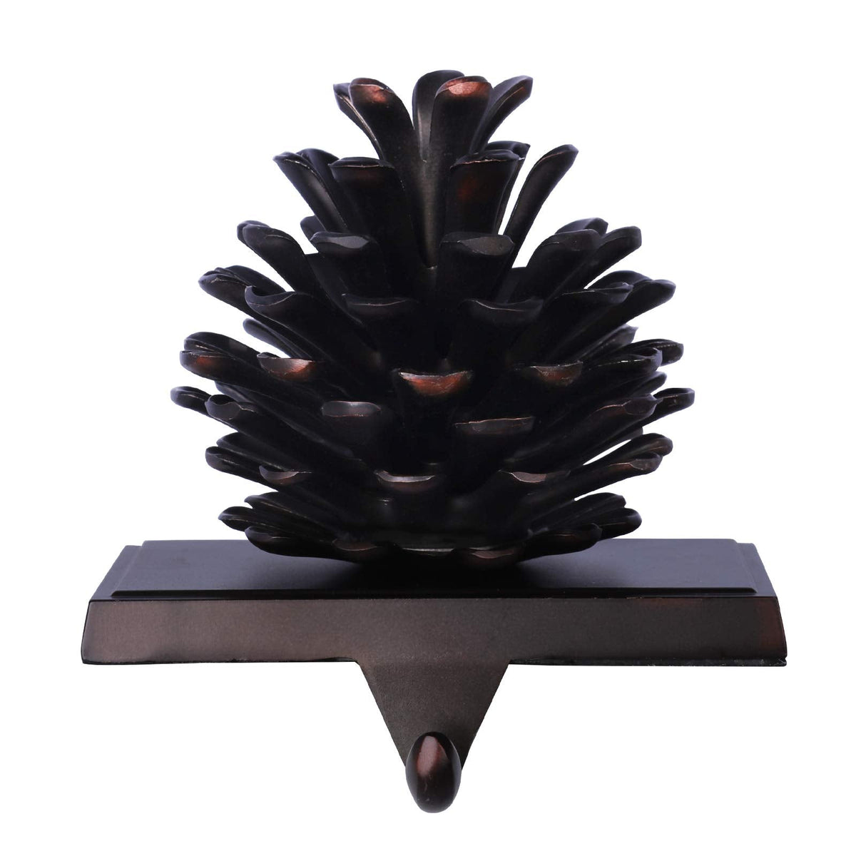 Hxezoc Pine Cone Christmas Stocking Holder, 3D Brown Metal Mantel Stocking Hanger for Christmas Fireplace Mantel Decorations Christmas Holiday Supplies