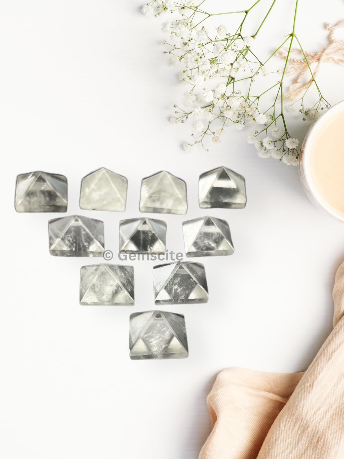 WholesaleGemShop Beautiful Lot of 10 Pieces Clear Crystal Quartz Gemstone Pyramids for Crystal Reiki Vaastu Healing