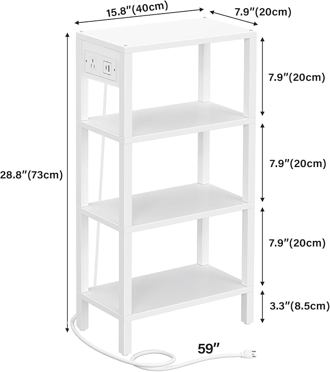TUTOTAK Narrow Side Table with Charging Station, Small End Table with USB Ports