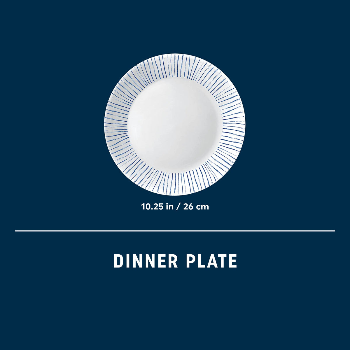 Corelle 6-Piece 10.25" Vitrelle Glass Dinner Plates Lightweight, Chip/Scratch Resistant - Botanical Stripes