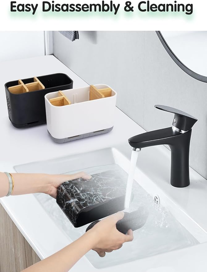 Marble Toothbrush Holders, 5 Slots Bamboo Toothbrush and Toothpaste Holder