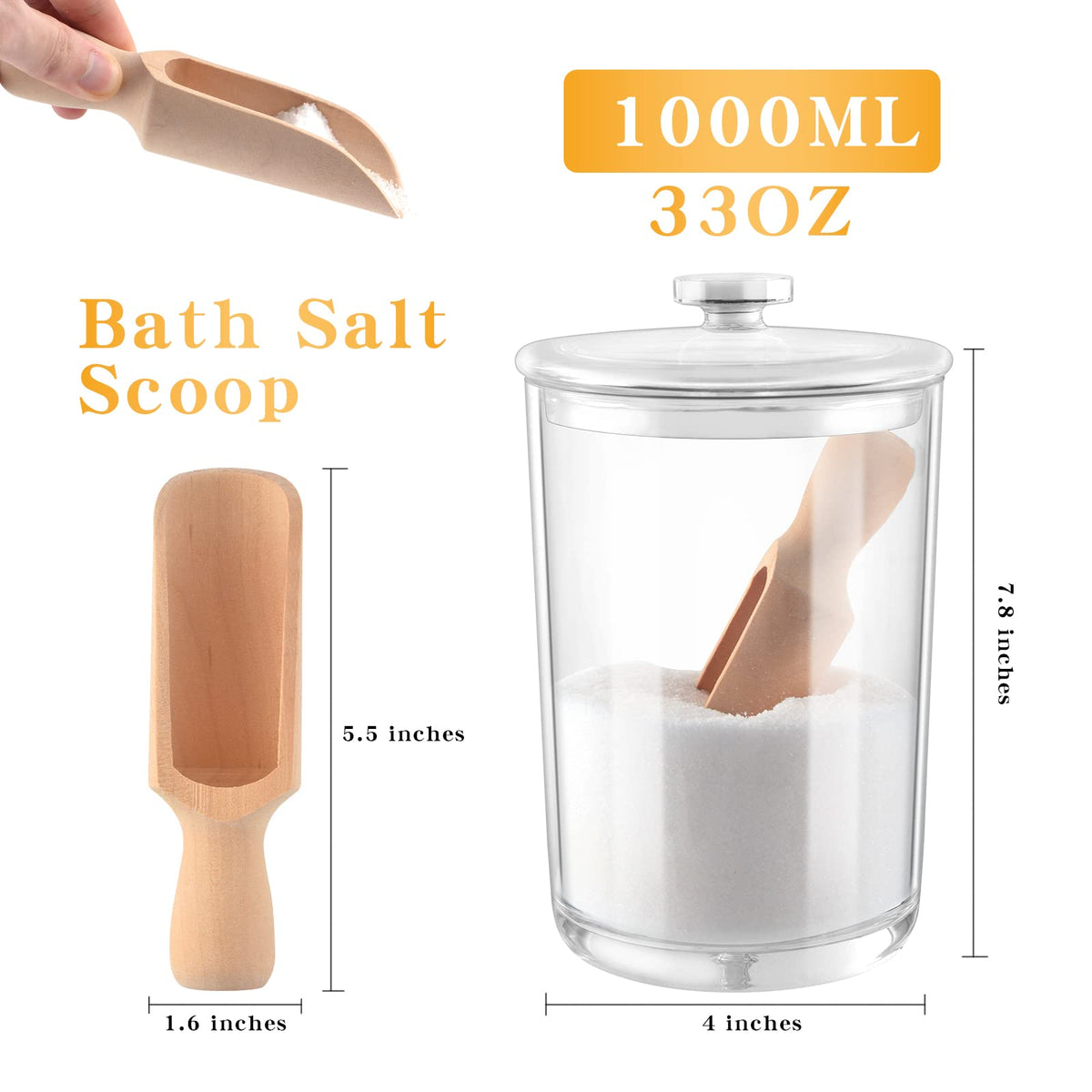 1000ML/33OZ Acrylic Bath Salt jar With Scoop Bath Salt Containers with Lids and Scoop Bath Salt Big Jar for Salt Candy Tea