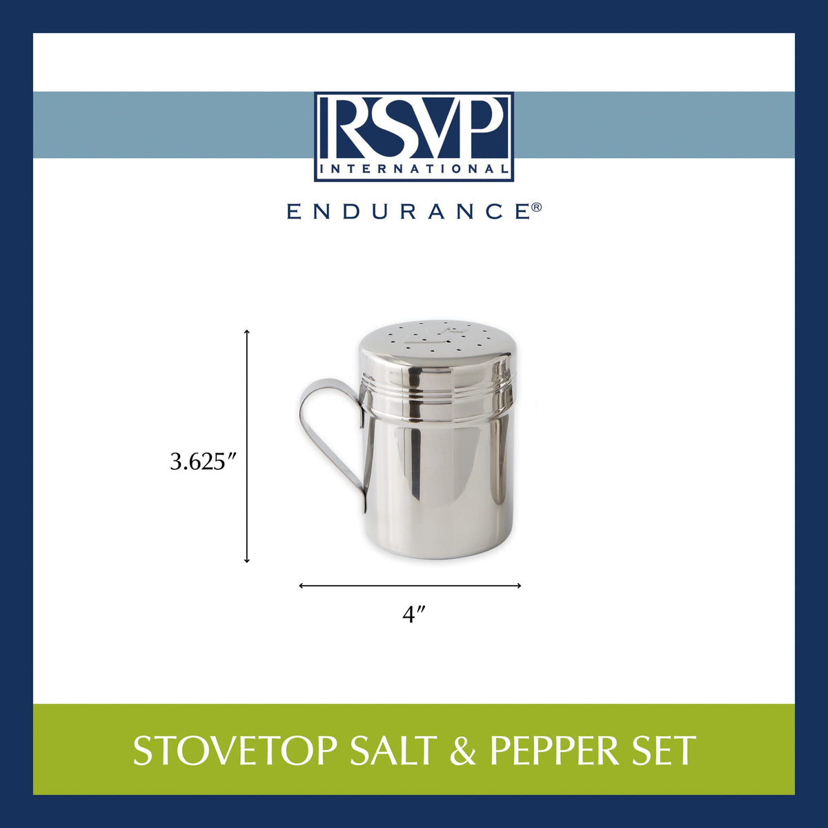 RSVP International Endurance Kitchen Shaker Collection, Dishwasher Safe, Salt & Pepper Set, 10-Ounce, Stainless Steel