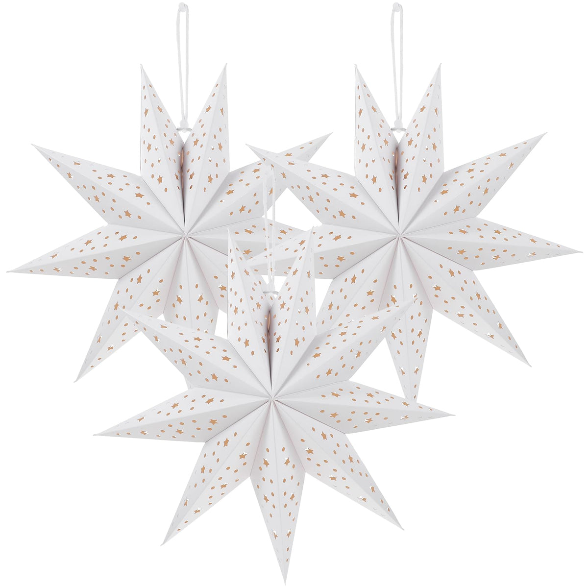 TOYANDONA Christmas Paper Lampshades: 3pcs White 9 Pointed Star Lampshade Lantern Shade Hanging Decorations, 35cm Hollow Out Lamp Covers for Wedding Birthday Holiday Christmas Party Hanging Decoration