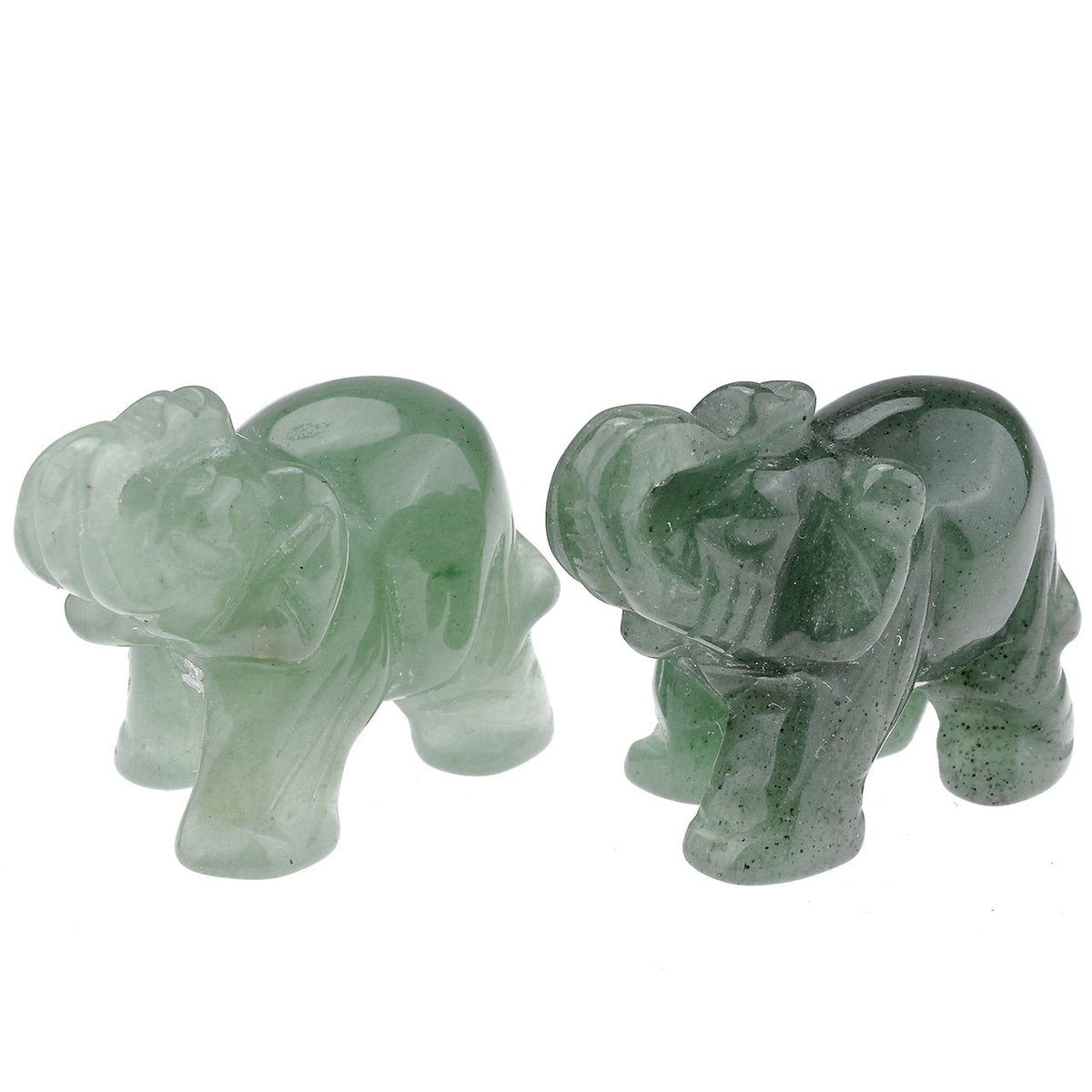 Jovivi 2 Pcs Natural Carved Healing Gemstones Crystal Elephant Figurines Statues 1.5'' Home Room Decor Desk Decoration Christmas Ornaments in Gift Box - Green Aventurine