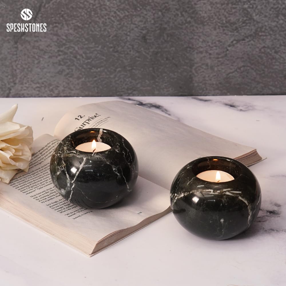 SPESHSTONES Marble Tealight Candle Holder 3.5-Inch Black Stone Votive Holder for Table Centerpieces & Earthy Aesthetic Decor, Candle Holder for Wedding Gifts for her