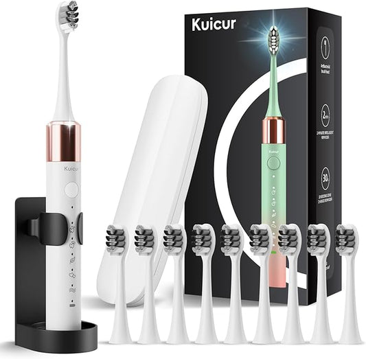 Electric Toothbrush, 10 Brush Heads & Travel Case, 000 VPM Electric Motor & USB