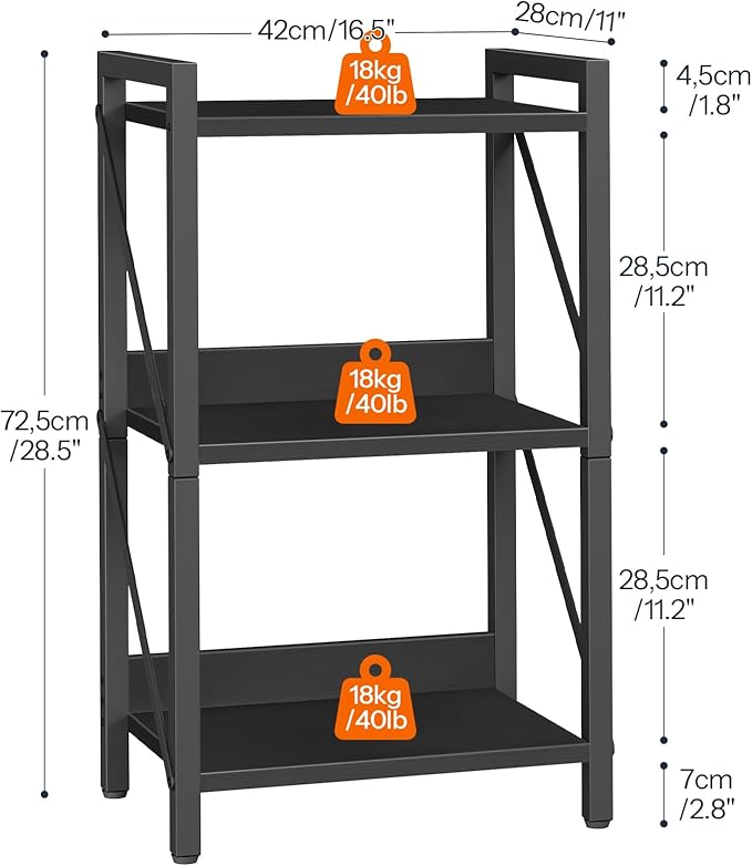 HOOBRO Bookshelf, 3-Tier Industrial Bookcase, Book Shelf Storage Organizer