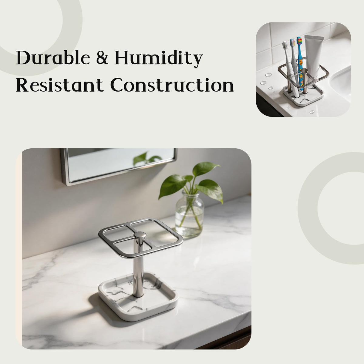 Toothbrush Holders for Bathrooms, Toothbrush and Toothpaste Holder - Modern Stainless Steel Stand with White Marble Base, Countertop Organizer for Bathroom Vanity