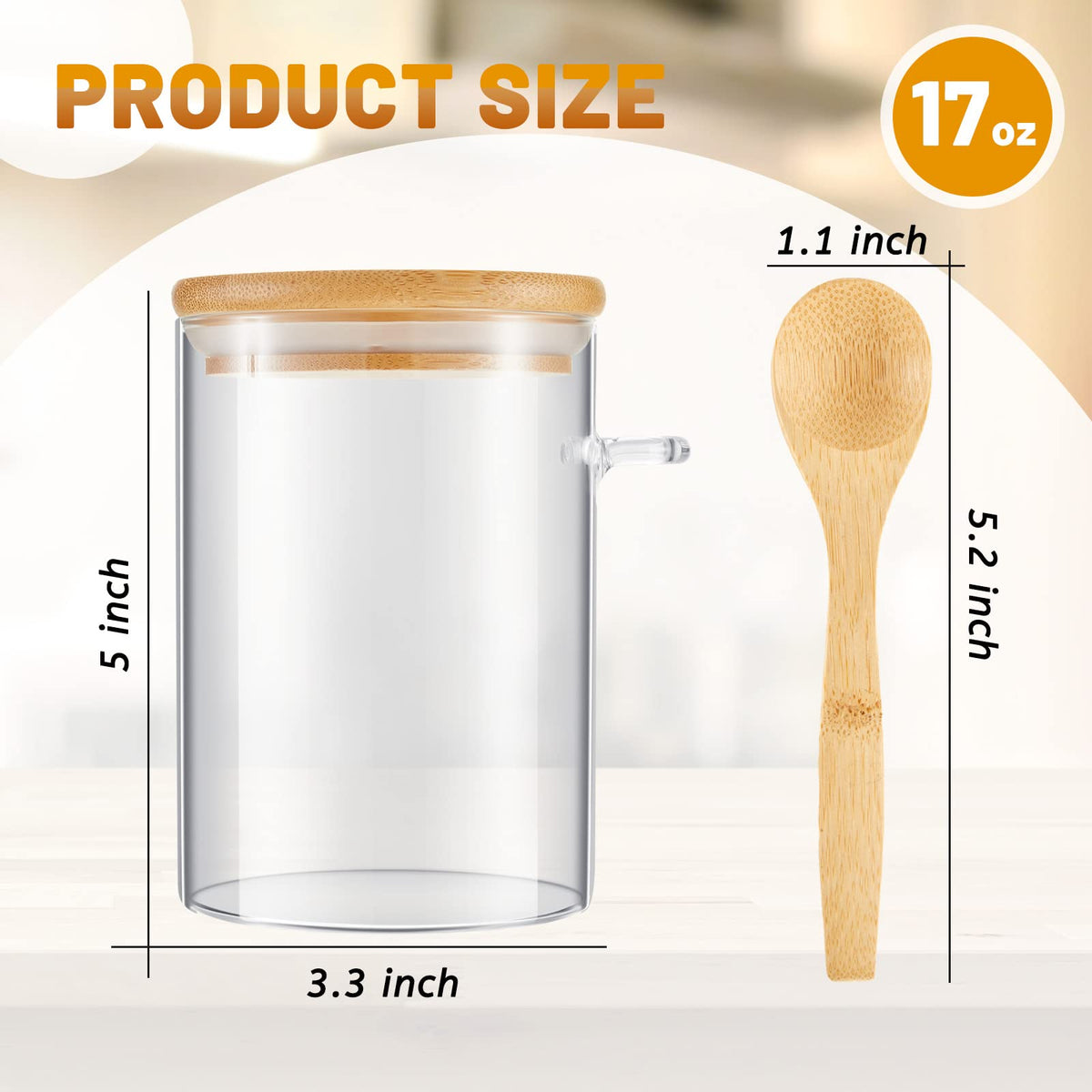 Tessco for you 8 Pack Sugar Jar Glass Container with Spoon Clear Glass Jars with Bamboo Lid and Spoon Scoop for Women Christmas Kitchen Gift Coffee Beans, Spice, Sugar, Nuts, Candy, Salts (17 oz)