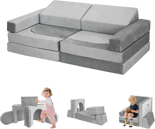10 Pcs Modular Kids Play Sofa – Versatile Convertible Foam Cushion that Doubles