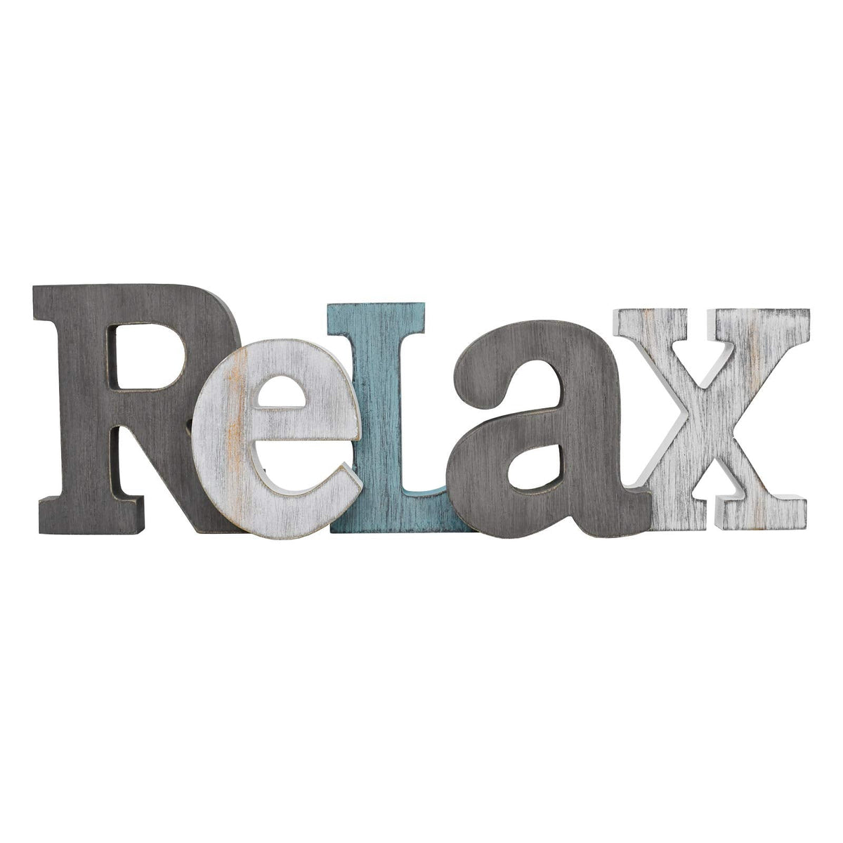 Linfevisi Wooden Relax Sign Aqua Hanging Block Letters Sign Rustic Freestanding Wood Word Decor Decorative Relax Table Sign Cutout Word Art Wall Decor (Relax)