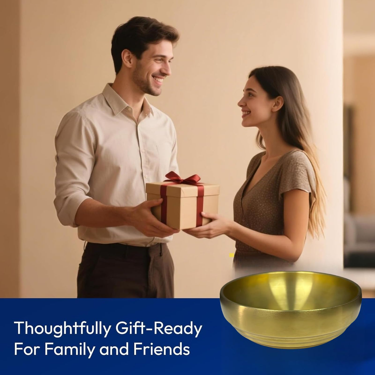 7.4" Gold Decorative Antique Bowl,Key Bowl for Entryway Table,Stainless Steel Fruit Bowl for Kitchen Counter,Modern Stylish Metal Centerpiece Bowl for Home,Dining Table,Shoe rack Decor (Gold)