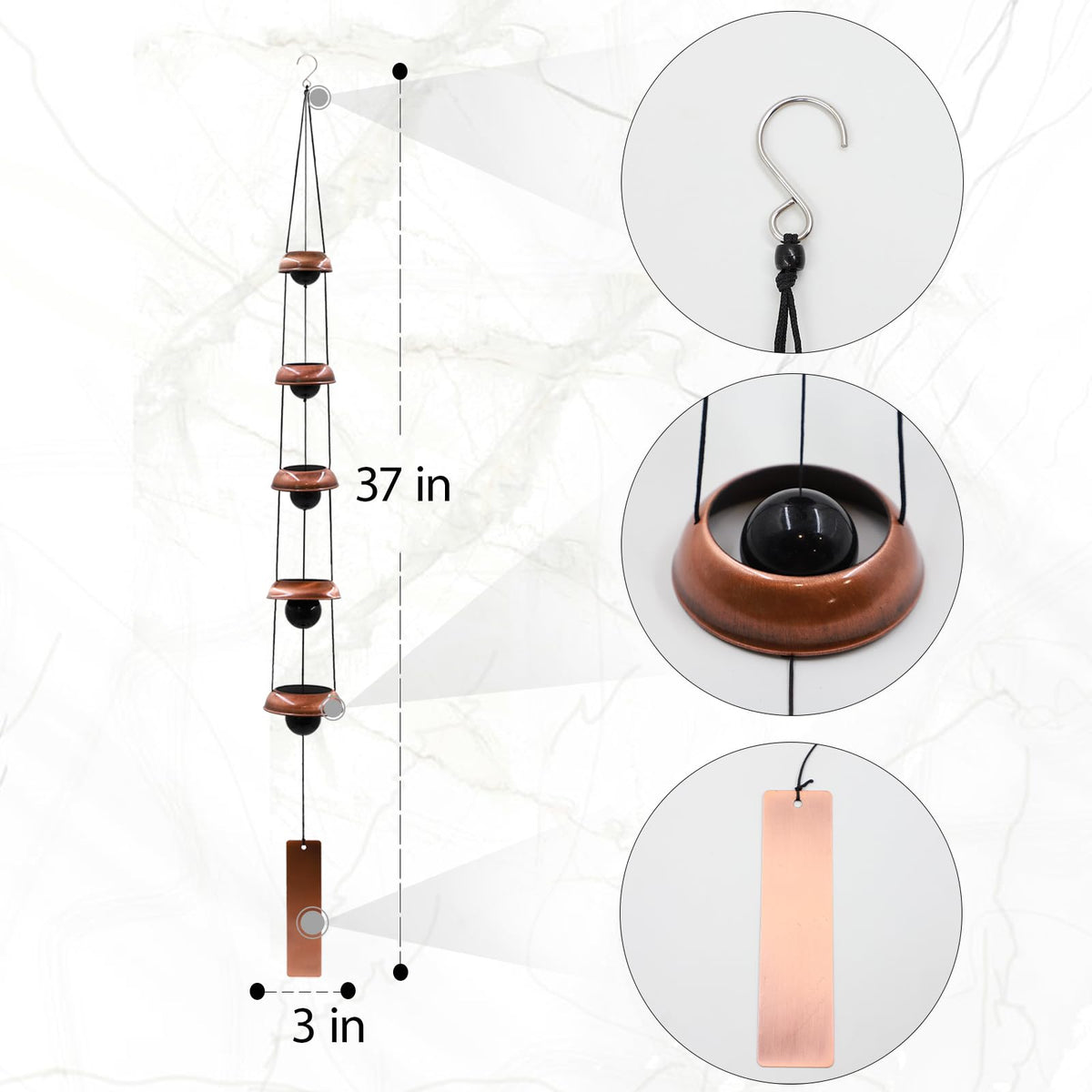 Wind Chimes for Outside with 5 Bell Unique Copper Musical Chimes Feng Shui Windchime for Home Garden Patio Porch Decor Gifts for Mom Grandma