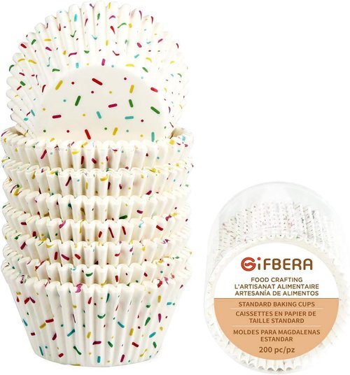 Gifbera Candy White Cupcake Liners - Odorless Greaseproof Baking Cups, 200-Count Pack