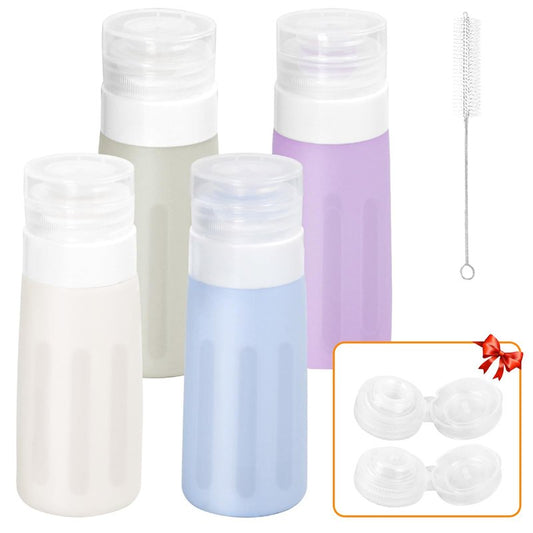 Seropy Condiment Squeeze Bottles for Sauces, Salad Dressing Container to Go, Small Silicone Squeeze Bottles, Condiment Containers Dispenser for Ketchup Hot Sauce, Purple/Beige/Blue/Gray 3 Oz