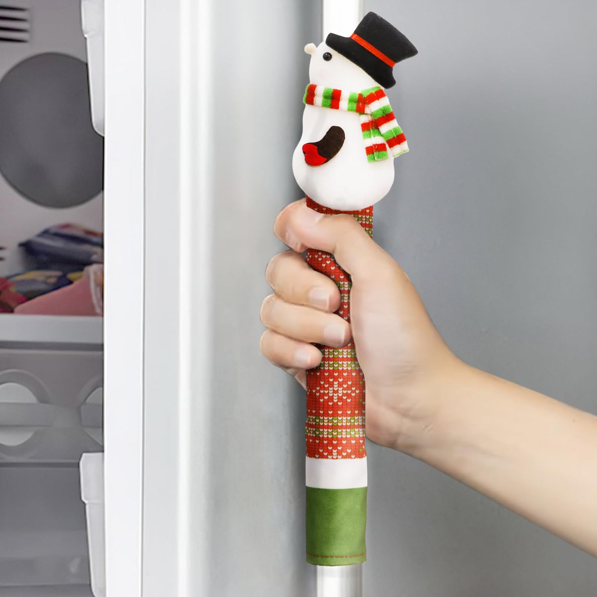 GUDELAK Christmas Refrigerator Handle Covers Set of 4, 3D Snowman Decor Fridge Door Handle Cover Washable, Christmas Fridge Handle Covers Kitchen Decor for Kitchen Christmas Decorations