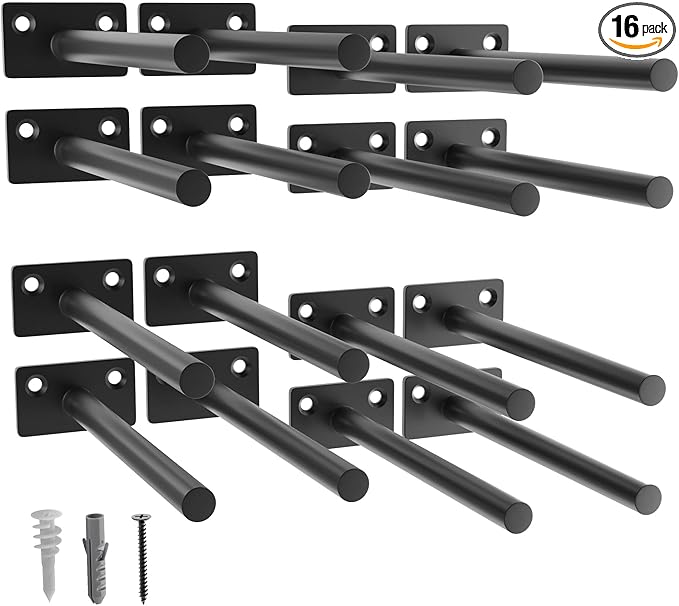 LEOPO Black 16 Pack-6 inch Floating Shelf Brackets, Hidden Shelf Bracket