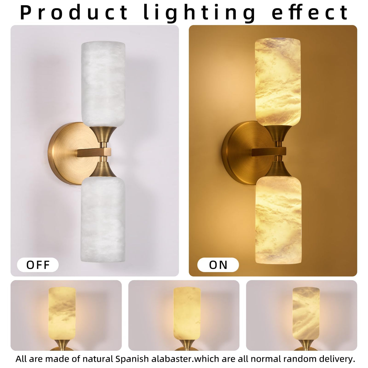 Stbri Alabaster Sconces Set of 2,15.3in Modern Natural Marble Vanity Light, Hardwired Brass Gold Wall Sconces Lighting for Living Room,Bedroom,Indoor Sconces for Bathroom Mirror,Hallway