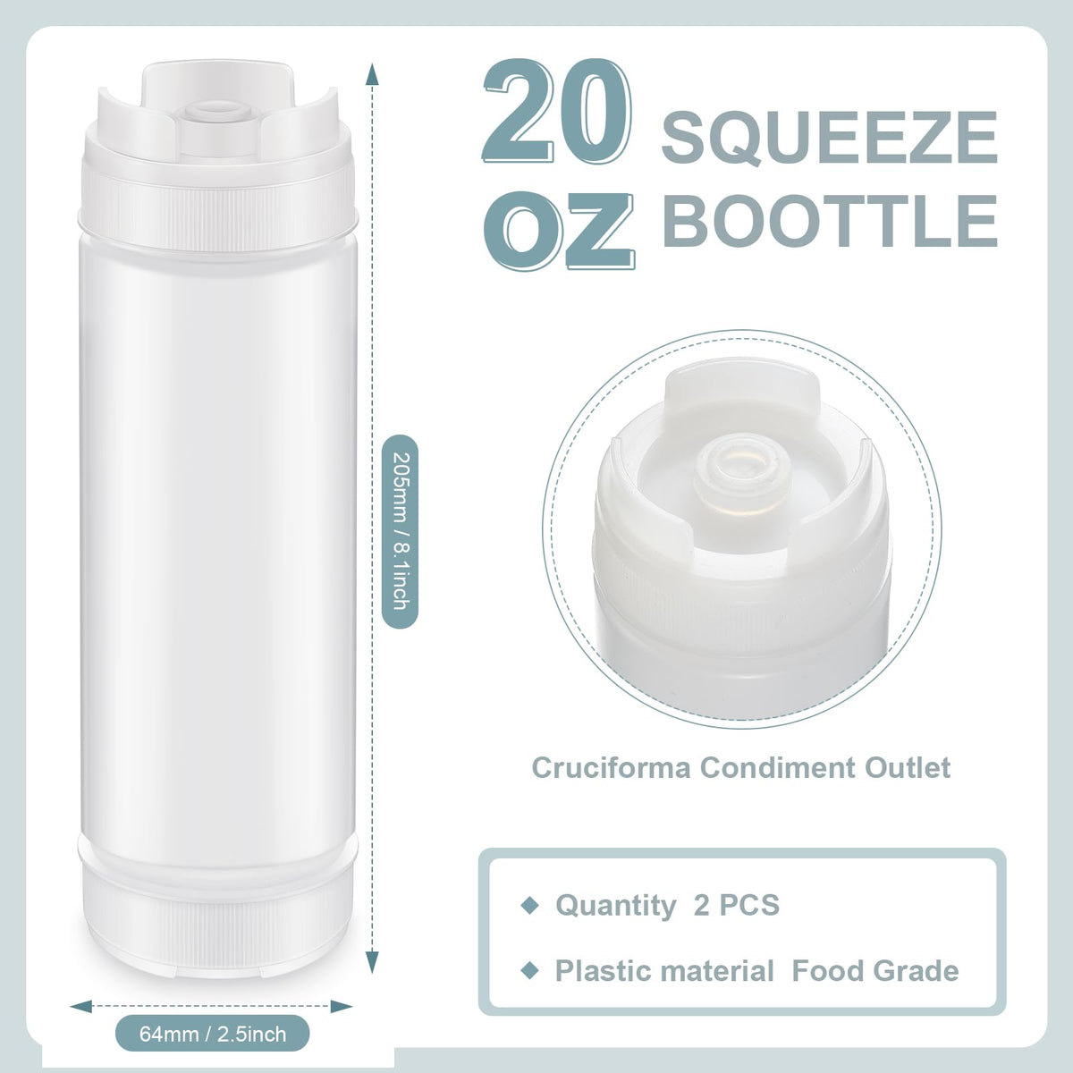 Didaey 2 Pcs 20 oz Inverted Plastic Squeeze Bottles, Refillable Tip Large Valve Dispenser Condiment Squeeze Bottle for Sauces Ketchup Sour Cream Self Sealing Syrup Dispenser for Restaurants (White)