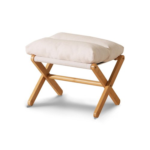 Baveke Ottoman Foot Rest- Bamboo Foldable Stool, Foot Stools Small Ottman with Upholstered & X Legs, Folding Shoe Bench, Bedroom and Living Room (Small Beige)