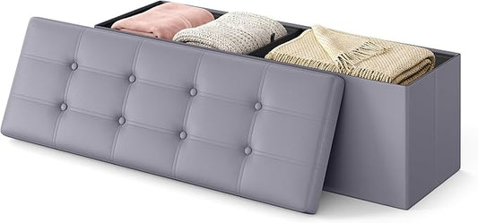 SONGMICS HOME Storage Ottoman, Removable Lid, Foldable Foot Stool, PU Leather