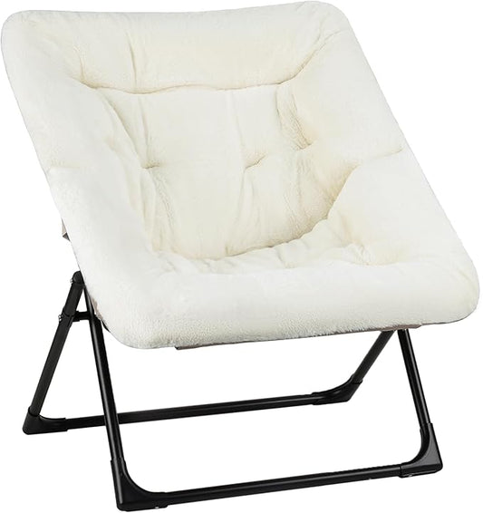 Comfy Saucer Chair for Adults, Soft Faux Fur Bedroom Chair, Accent Dorm Chairs
