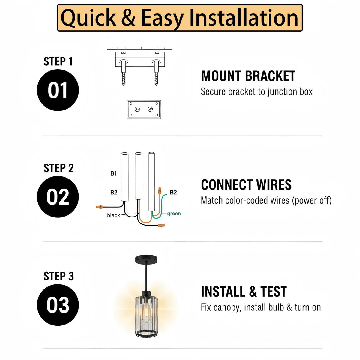 Virelite Modern Clear Fluted Glass Pendant Light 1 Pack - Thick Ribbed Glass with Soft Glow, Adjustable E26 Hanging Lamp for Kitchen Island & Dining Room