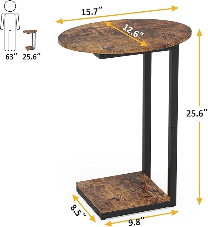 Hosfais Side Table Small End Table, C-Shaped Wood Sofa Table